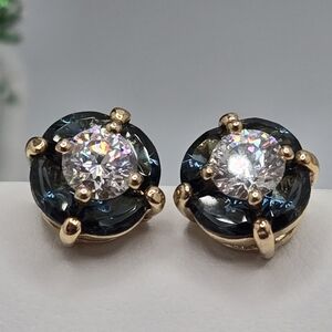 Vintage Avon Faux Sapphire & Cubic Zirconia Gold-Tone Stud Earrings Petite NWOT
